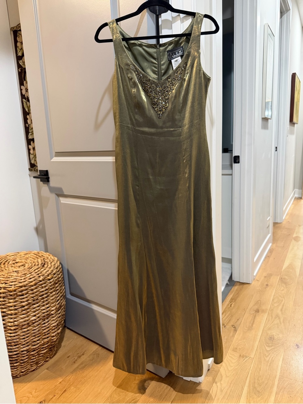 Alex Evenings Olive Green Beaded Evening Gown